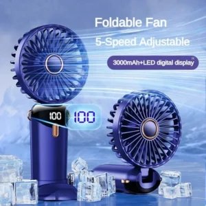 Foldable USB Mini Fan with Display, 5-Speed Wind & Phone Stand